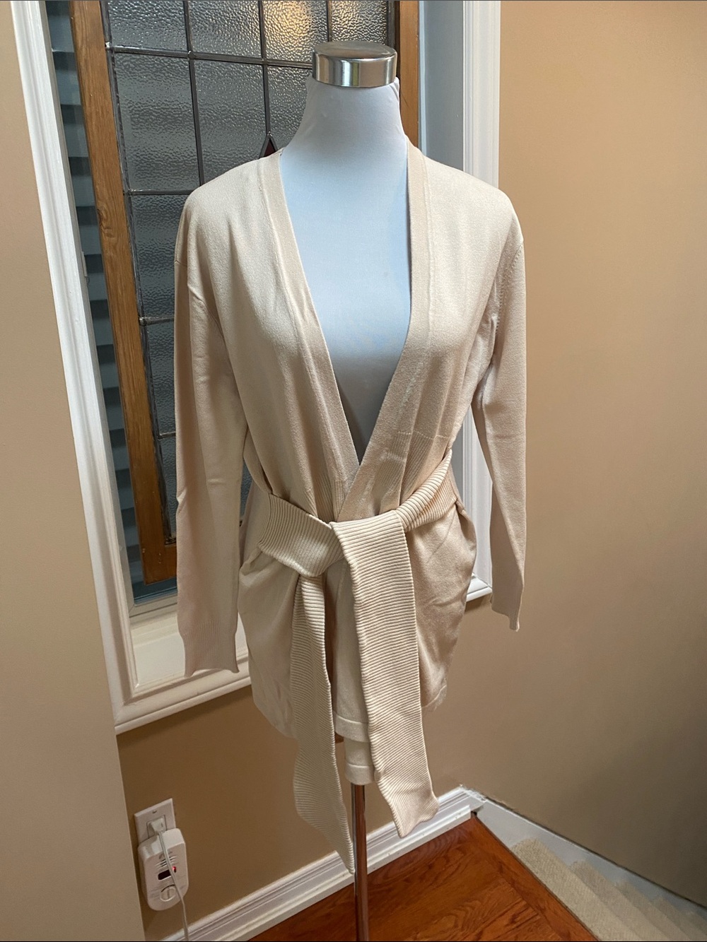 Women's Cream Ribbed Tie-Waist  Cardigan NWT